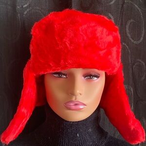 Red Faux Fur Trapper Hat